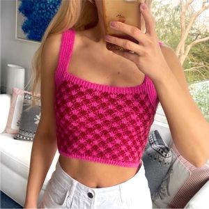 ZARA plaid knit top pink